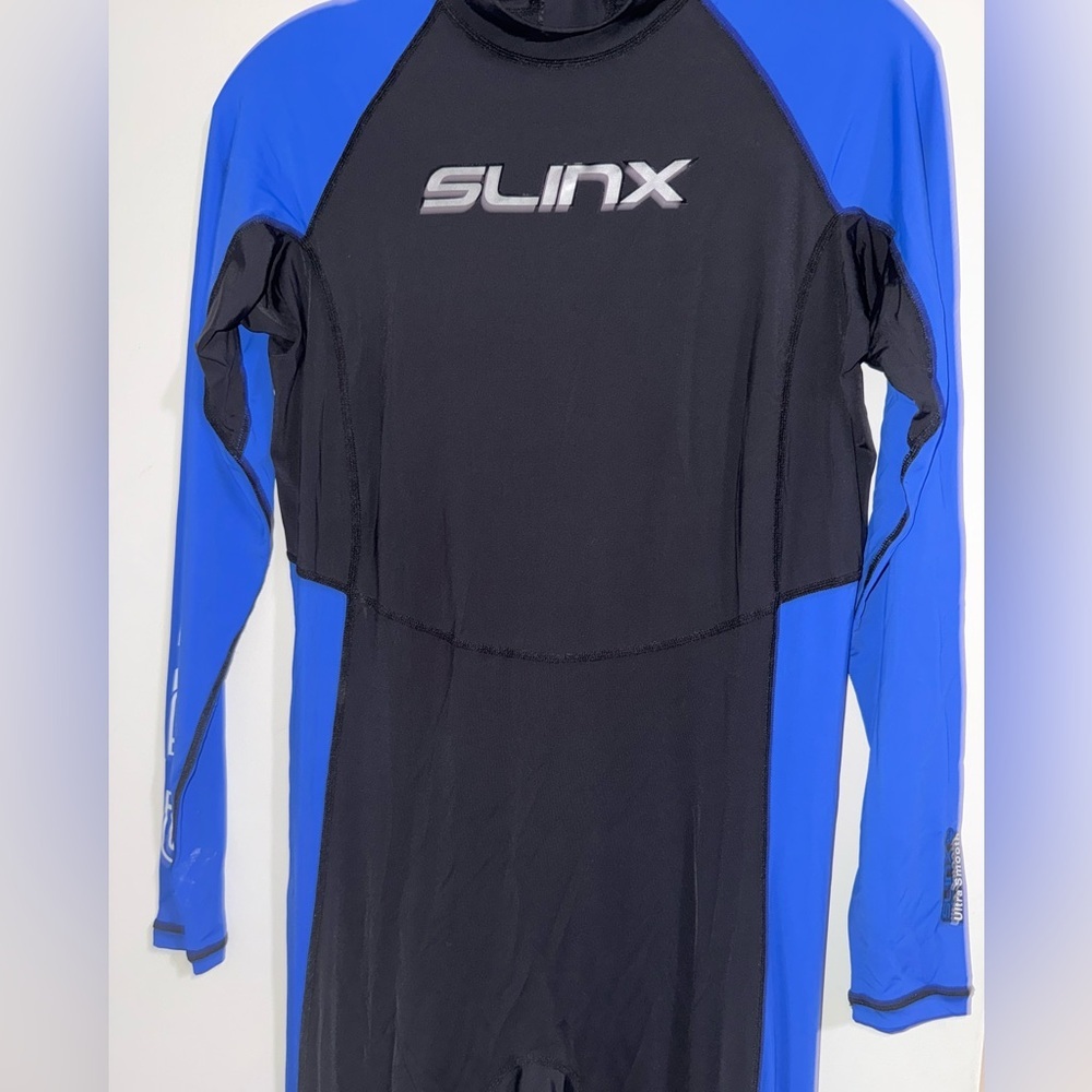SLINX Full Body Dive Skin Rash Guard Wetsuit US Small Black Blue Stirrups - Picture 4 of 14